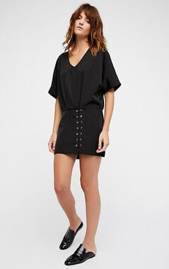 New Free People Harper Mini Dress $128 BLACK Size 6 Metal Studded Buttons